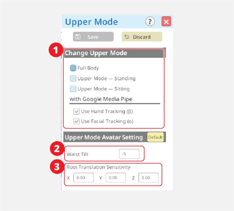 P05 UpperModeパネルの説明番号 1